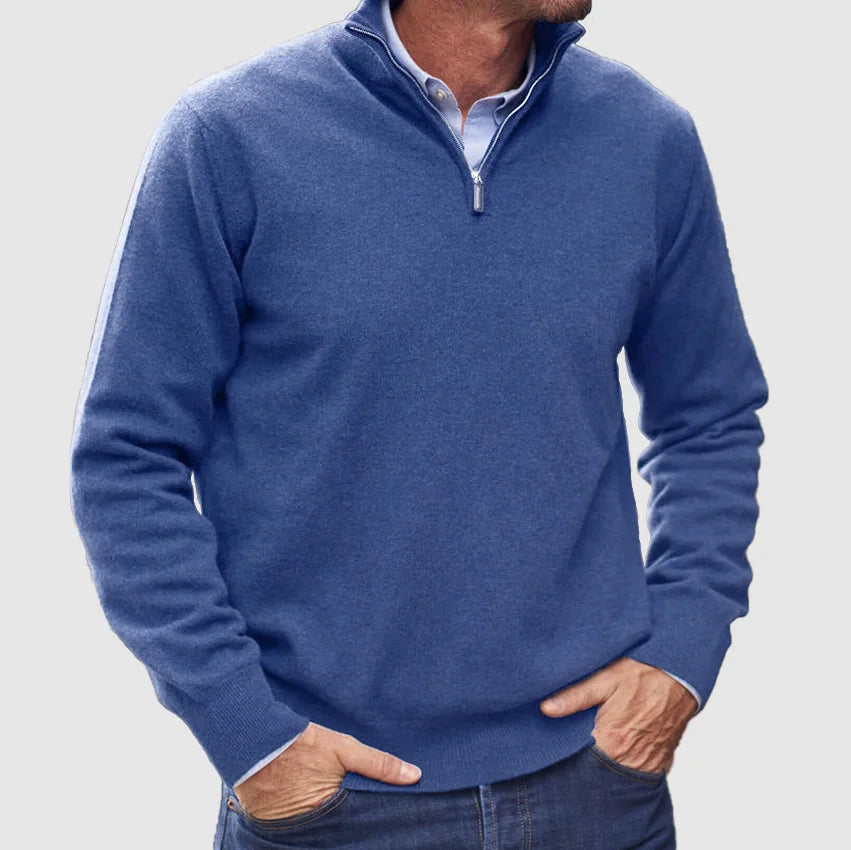 Mens Knit Pullover with Quarter Zip Smooth Fit