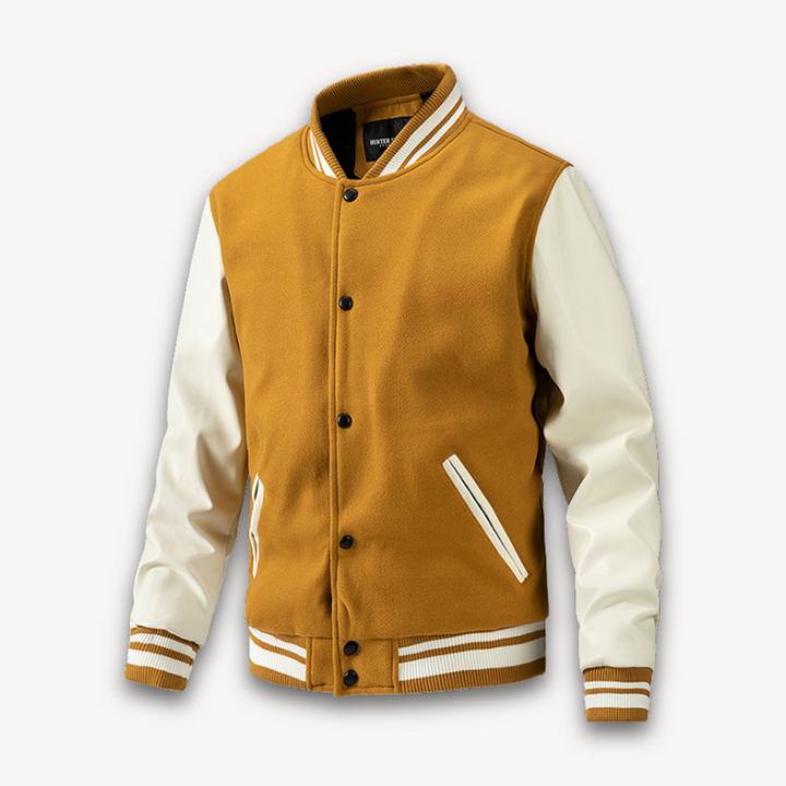 Mens Varsity Jacket Wool Blend with Faux Leather Sleeves Classic Fit