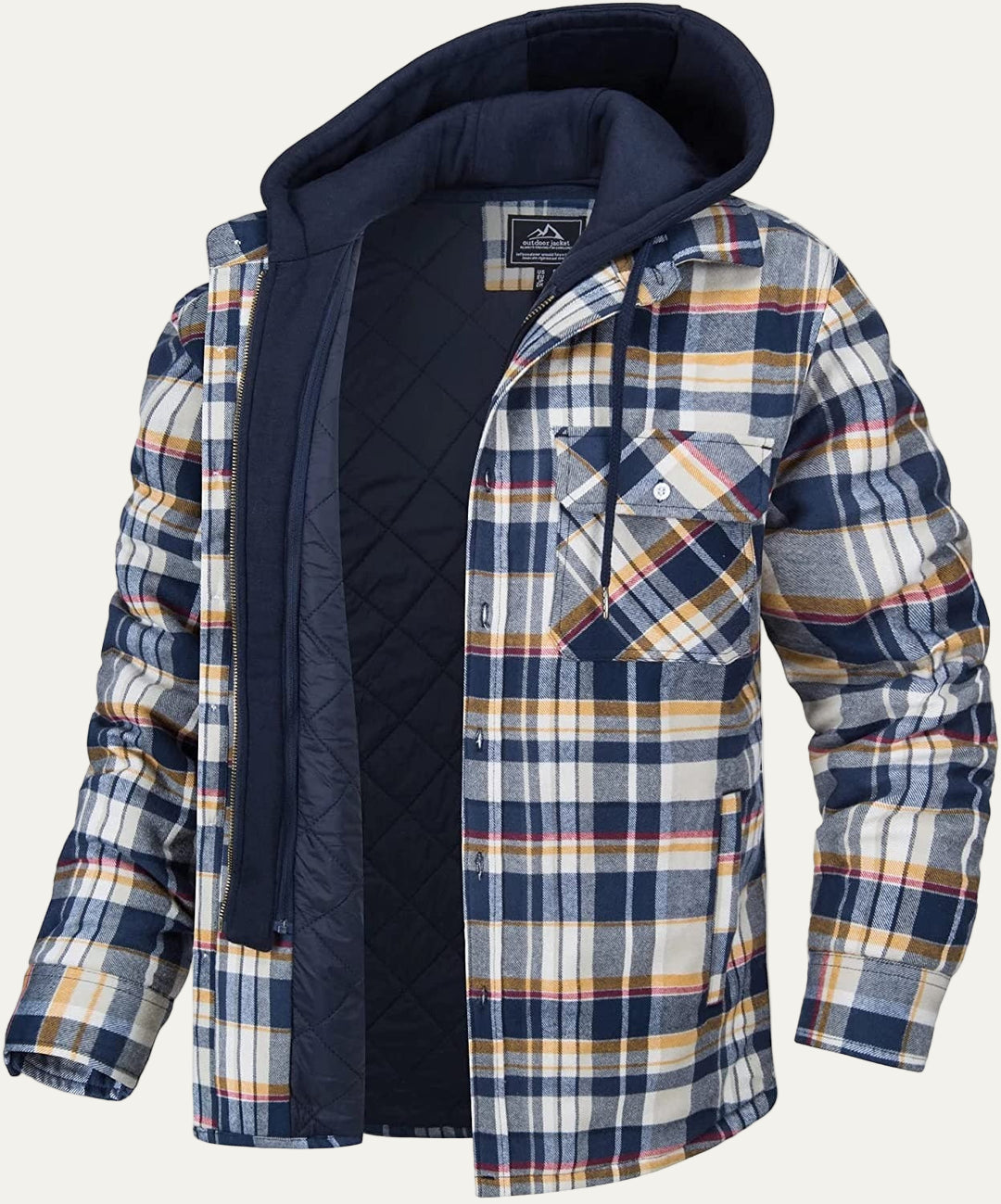 Mens Winter Jacket Thick Hooded Checkered Style