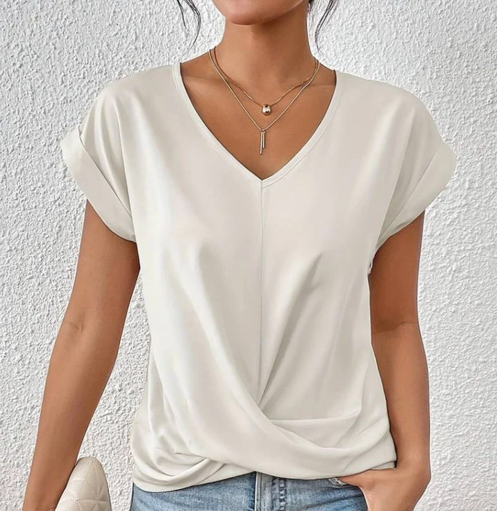Womens V-Neck T-Shirt Loose Fit Cotton