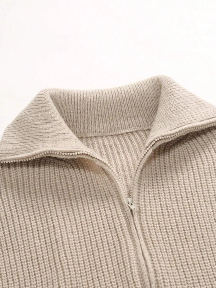 Unisex Zip Cardigan Soft Blend Ribbed Panel Two-Way Zipper