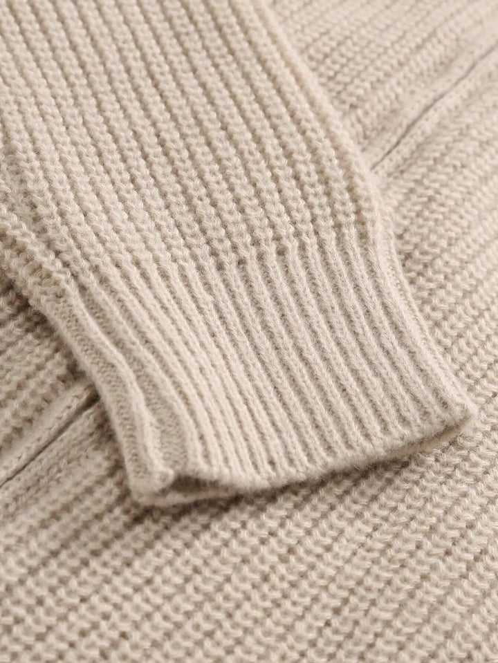 Unisex Zip Cardigan Soft Blend Ribbed Panel Two-Way Zipper