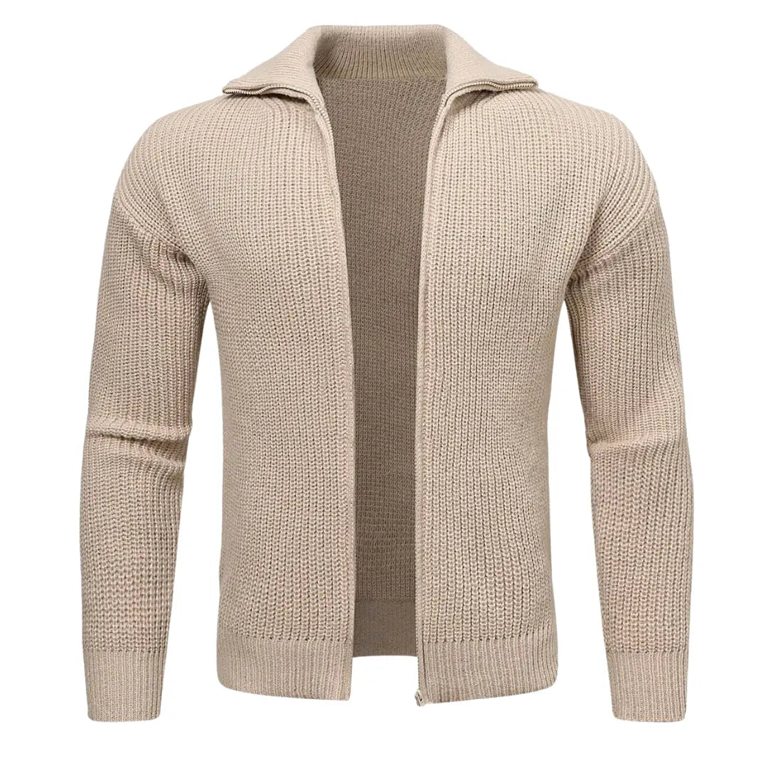 Unisex Zip Cardigan Soft Blend Ribbed Panel Two-Way Zipper - BritishMode