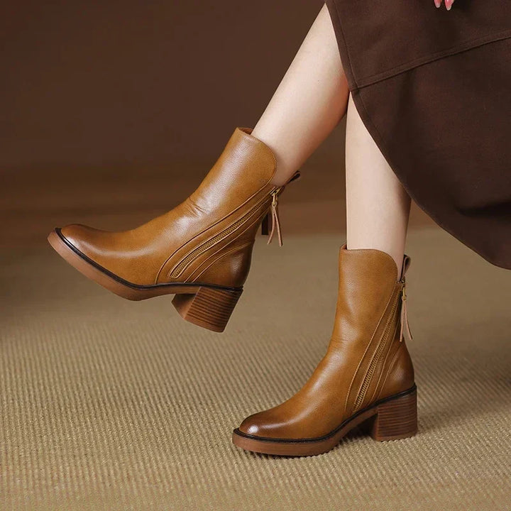 Womens Ankle Boots High Block Heel Side Zip