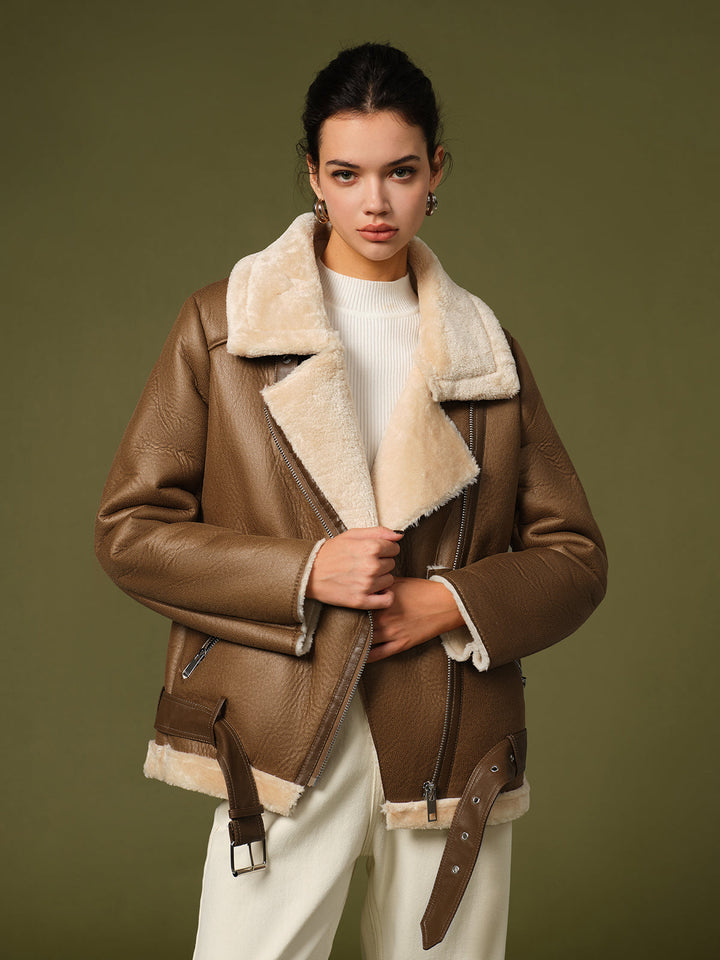 Womens Fleece Jacket with Zipper and Belted Waist Soft Fit