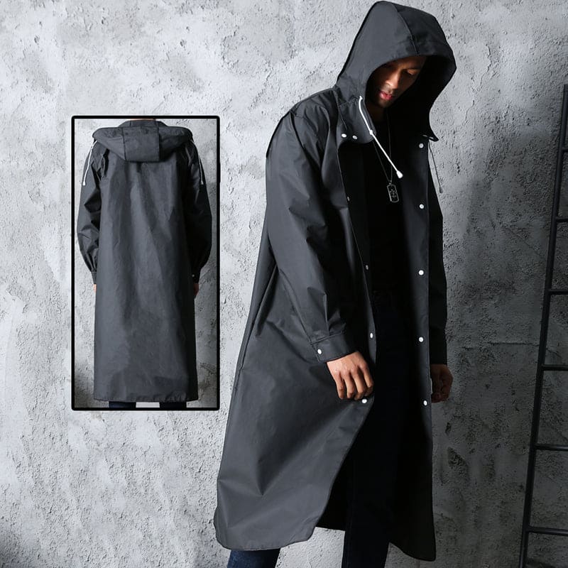 Mens Long Raincoat Waterproof Hooded