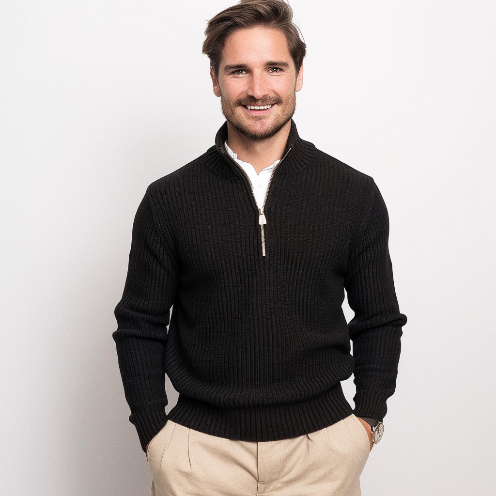 Mens Classic Polo Sweater Warm Knit Regular Fit