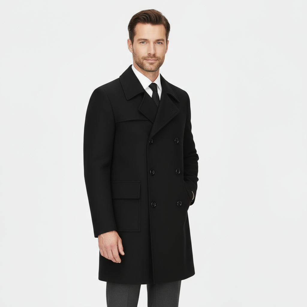 Mens Wool Pea Coat Classic Fit - BritishMode