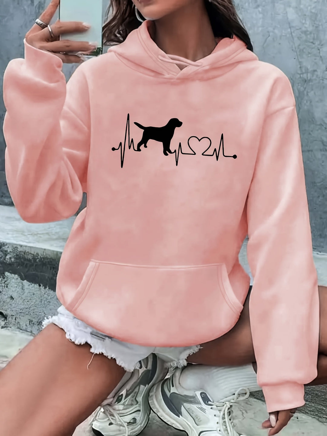 Womens Hoodie Cotton Loose Fit with Printed Design