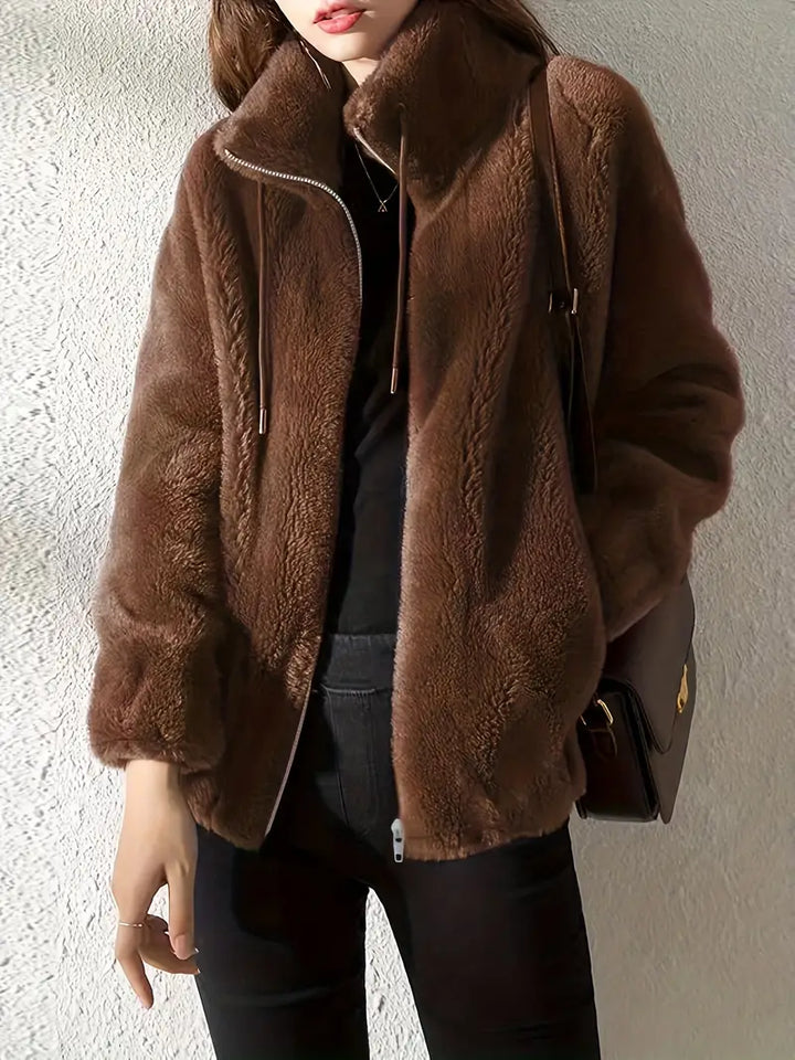 Womens Faux Fur Zip Coat Plush Fit