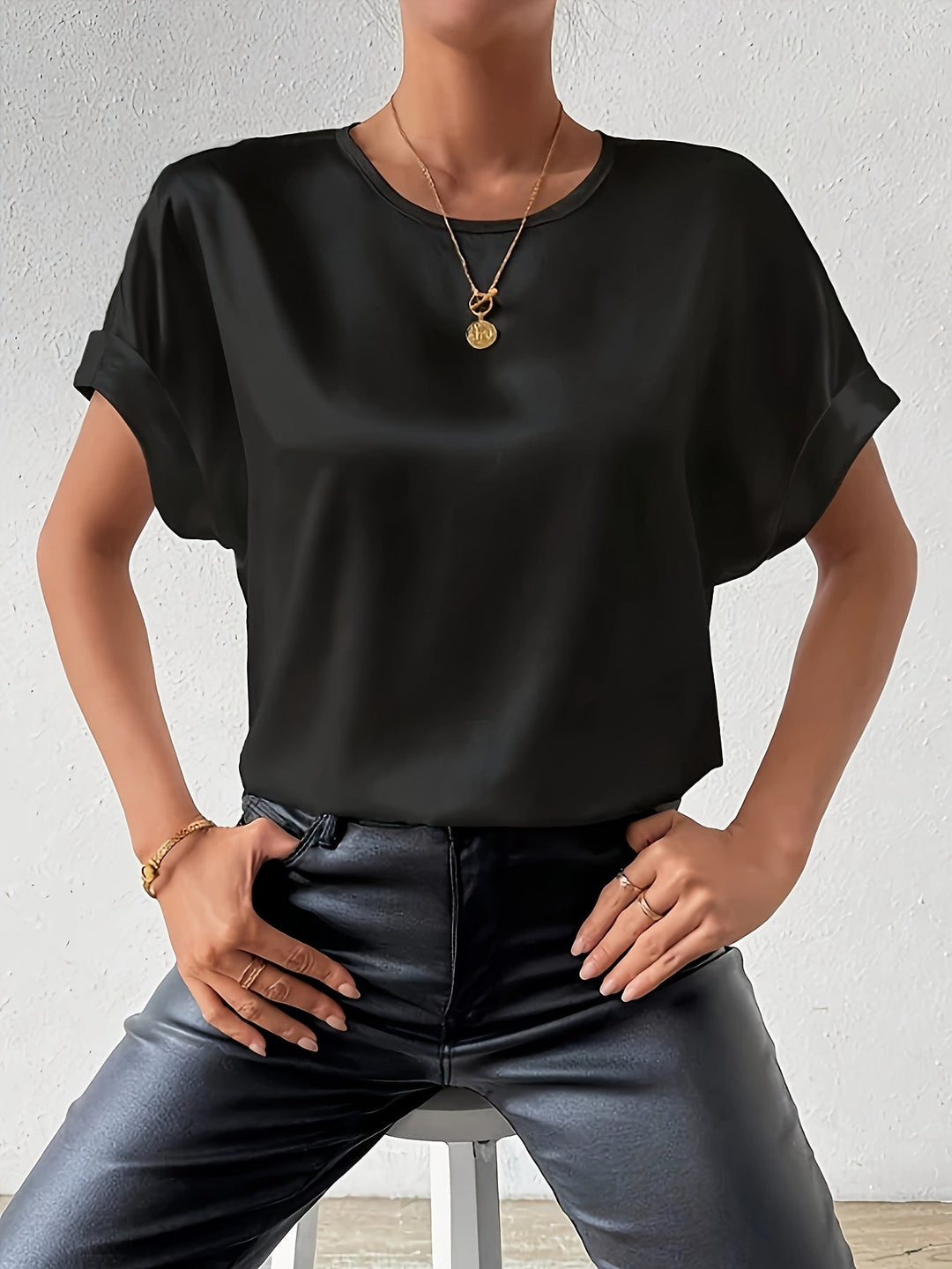 Womens Summer Blouse Linen-Like Fabric Loose Fit Elegant Style