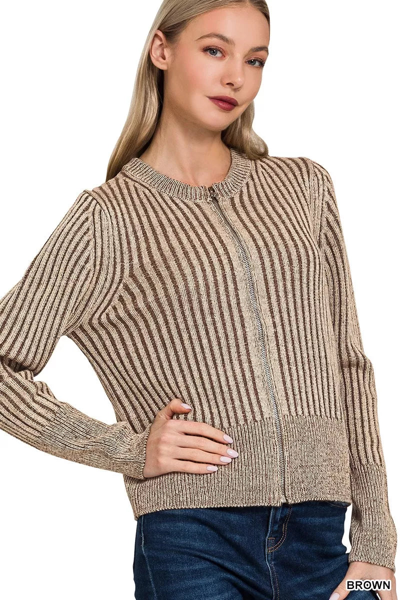 Womens Cardigan Sweater Textured Zip Front - BritishMode