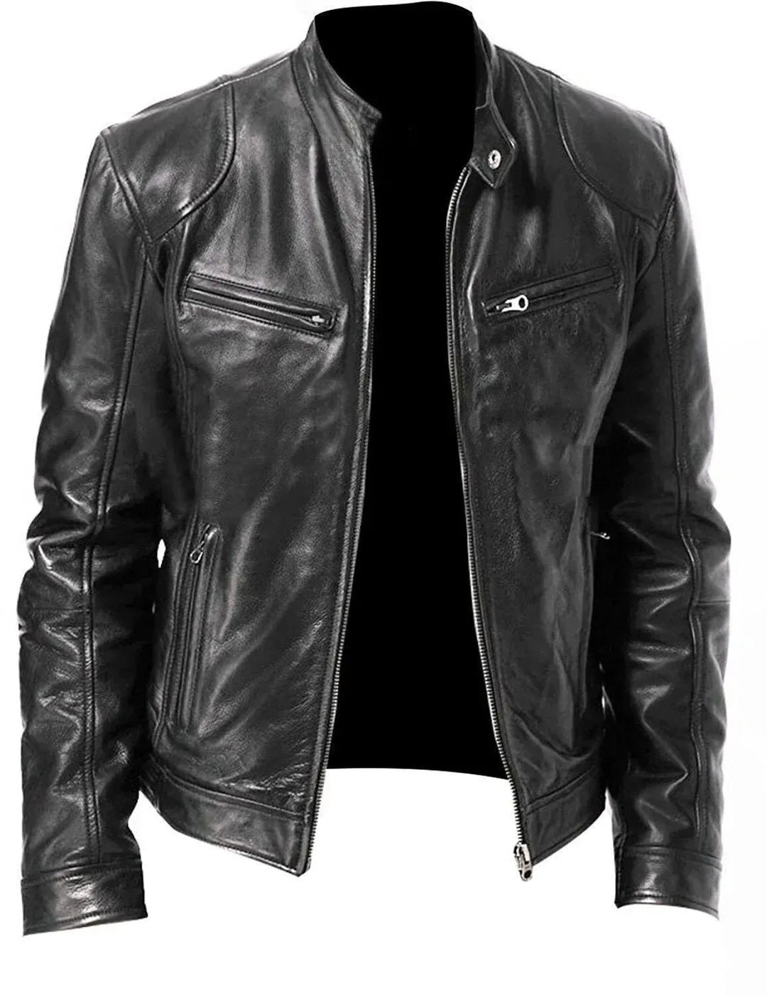 Mens Leather Motorcycle Jacket Rugged Fit - BritishMode