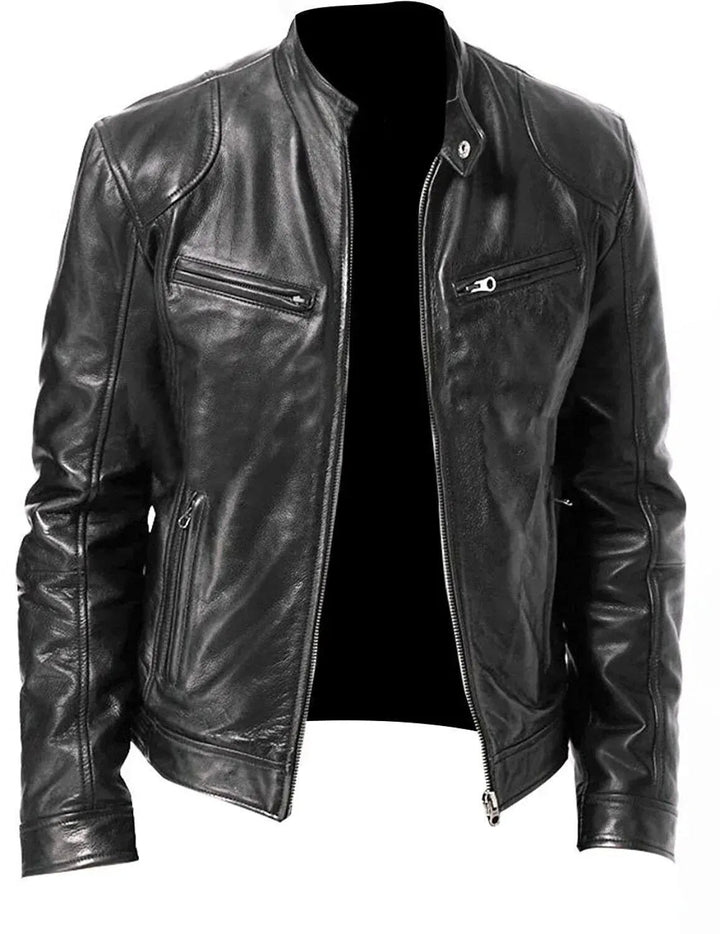 Mens Leather Motorcycle Jacket Rugged Fit - BritishMode