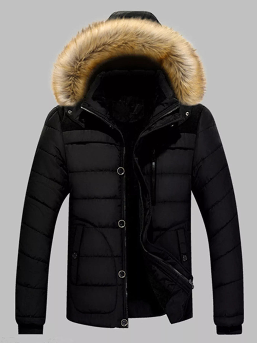Mens Puffer Coat Faux Fur Thick Warm Fit