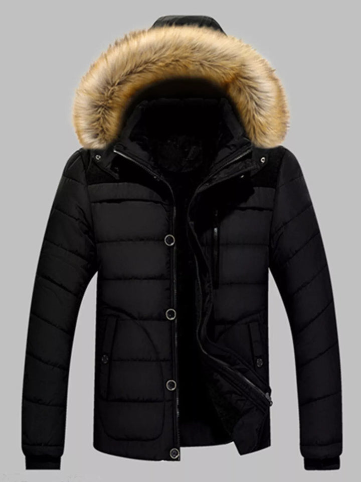 Mens Puffer Coat Faux Fur Thick Warm Fit
