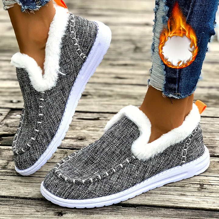 Womens Slip-On Loafers Plush Lightweight Cozy Winter Shoes