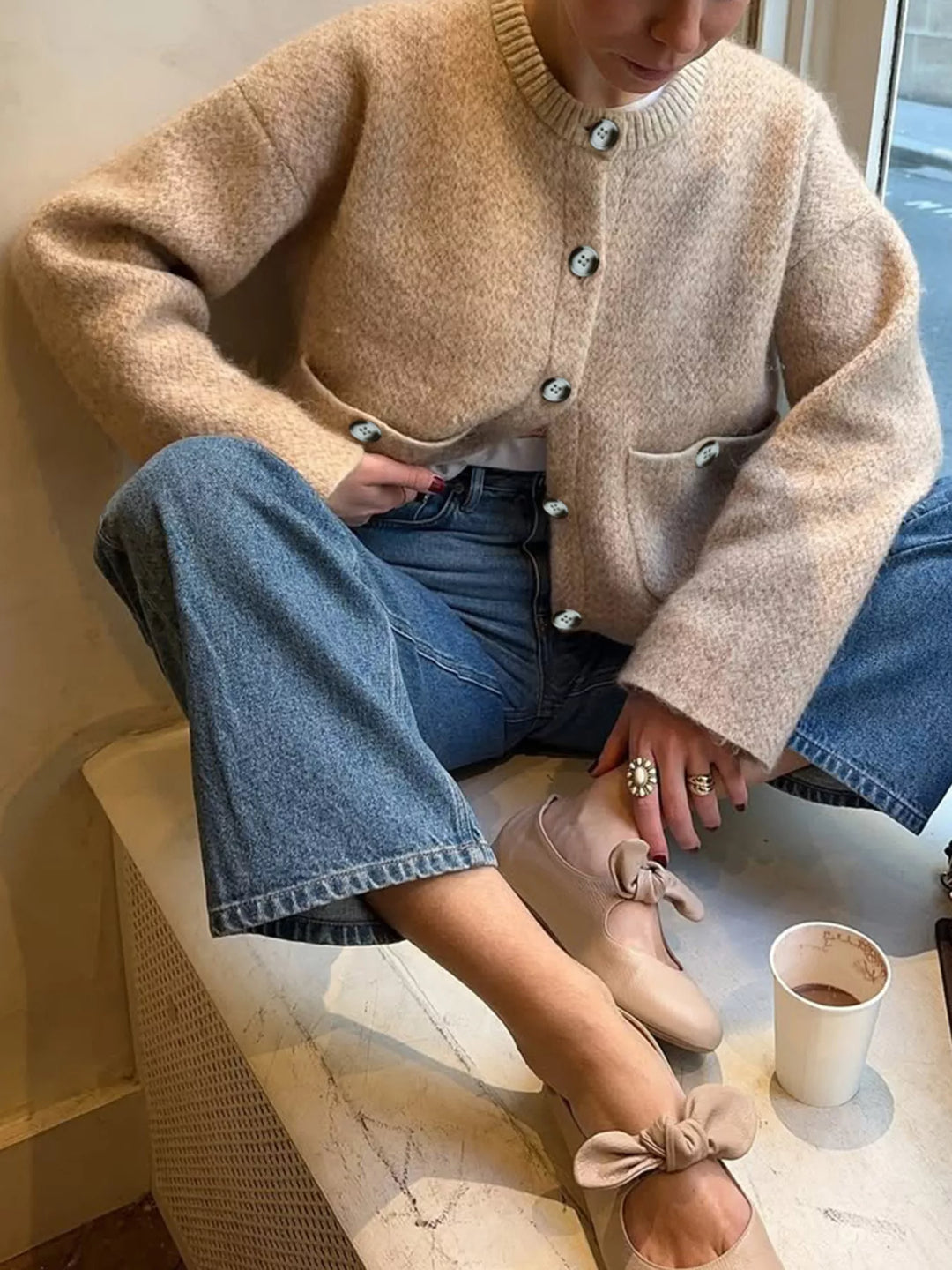 Womens Cable Knit Sweater Soft Fit Button Down - BritishMode