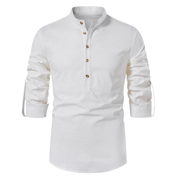 Mens Linen Shirt Stand Collar Classic Fit