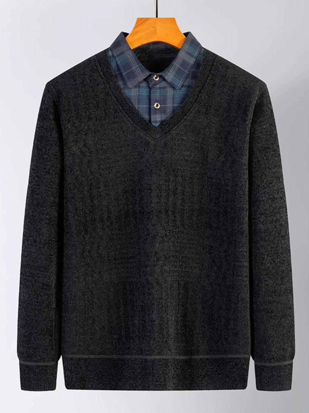 Mens Crew Neck Sweater Plaid Pattern Relaxed Fit
