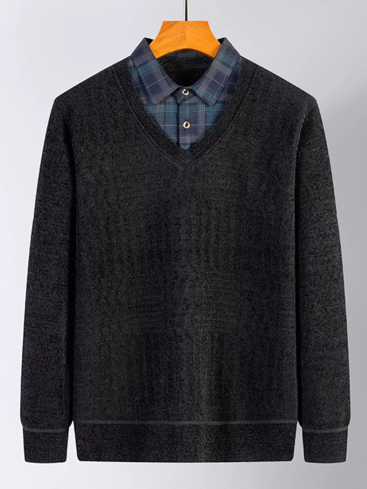 Mens Crew Neck Sweater Plaid Pattern Relaxed Fit