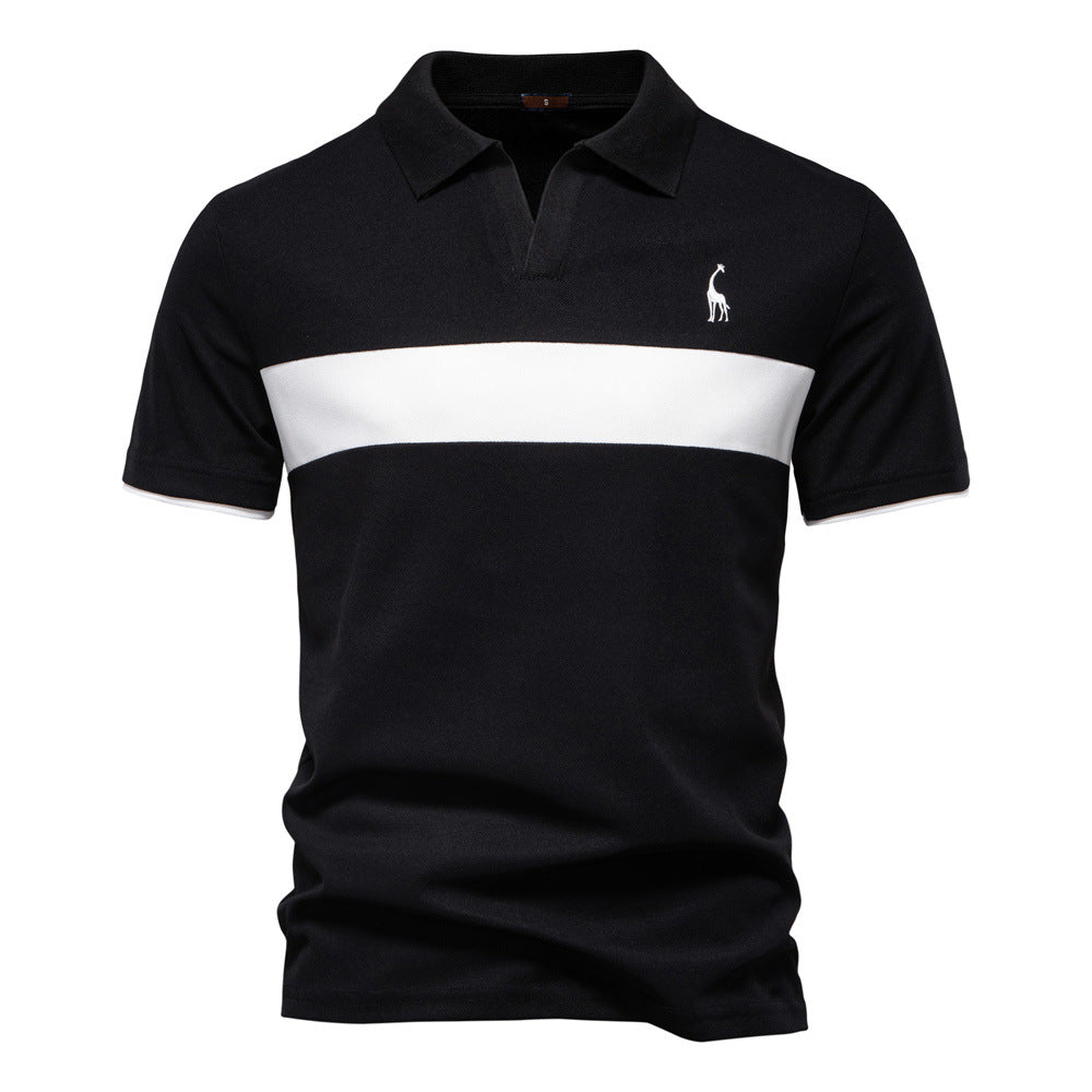 Mens Short Sleeve Polo Shirt with Striped Trim Classic Fit