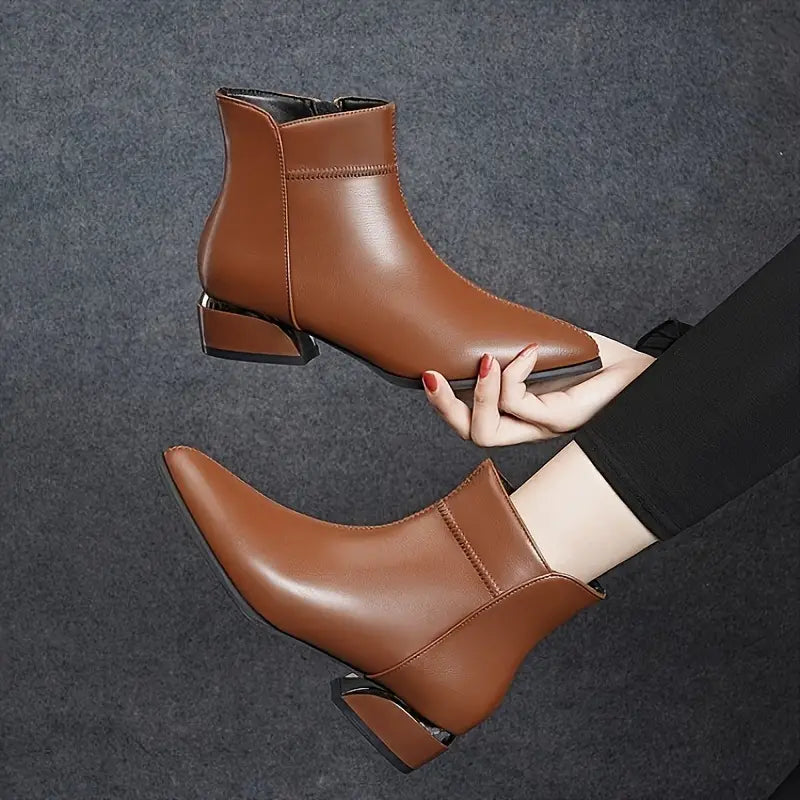 Womens Ankle Boots Leather Slip-On