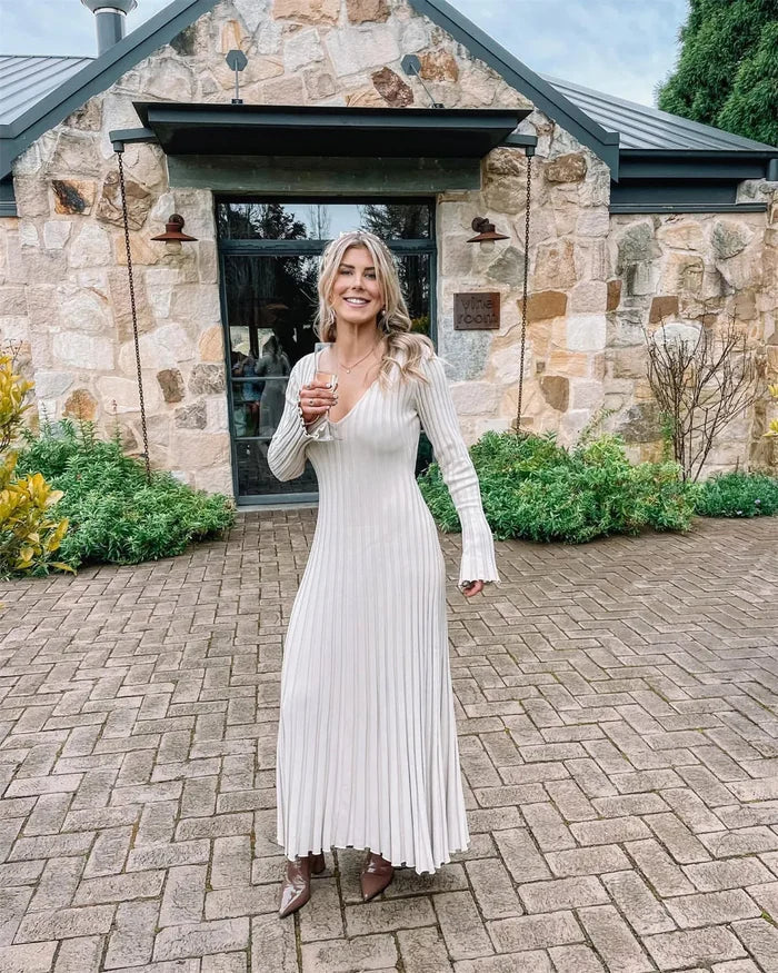 Womens Knit Maxi Dress Lightweight Long Sleeve - BritishMode