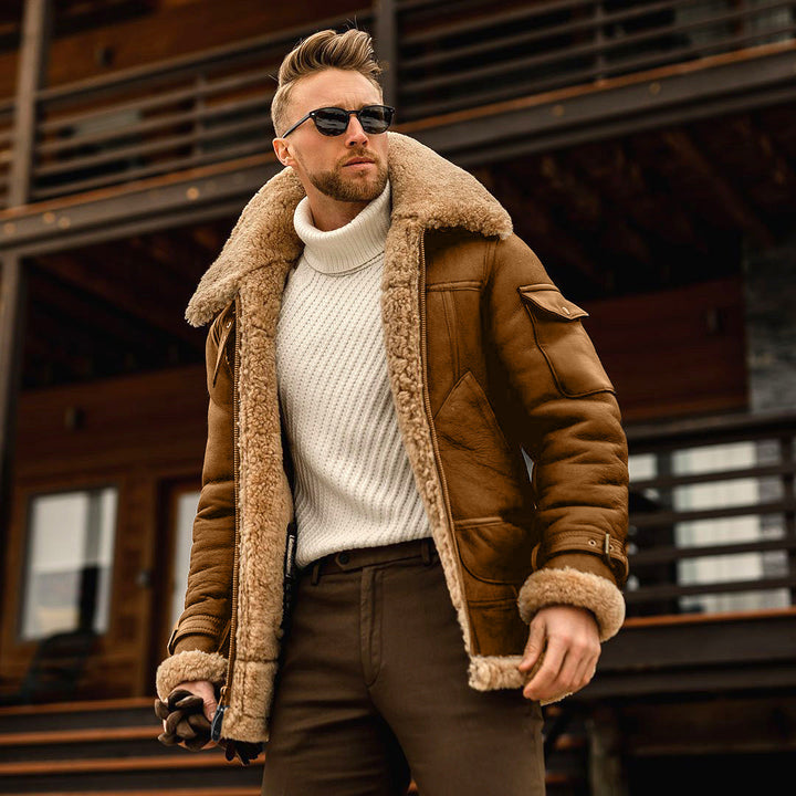 Mens Pilot Jacket Sheepskin Leather Classic Fit