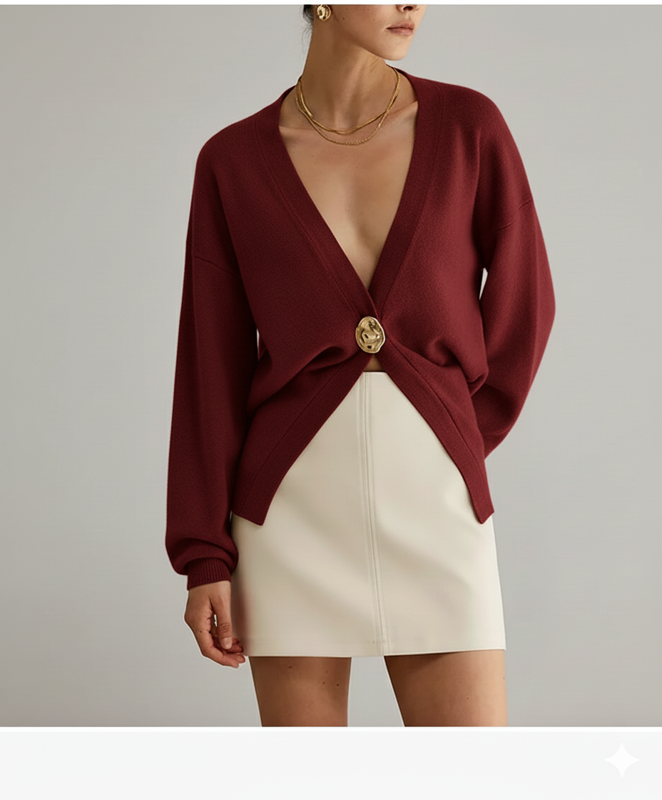 Womens V-Neck Sweater Cardigan Buttoned Elegant Fit