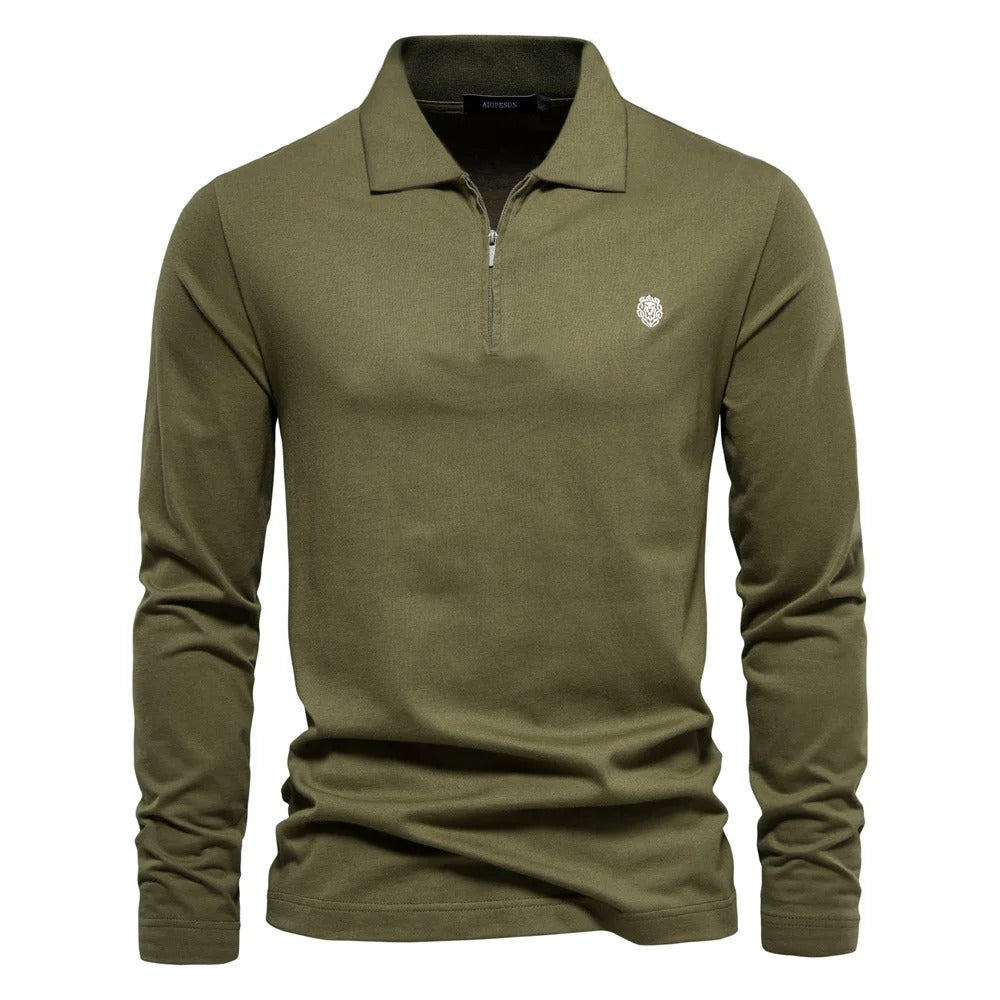 Mens Long Sleeve Polo Shirt with Zip Closure