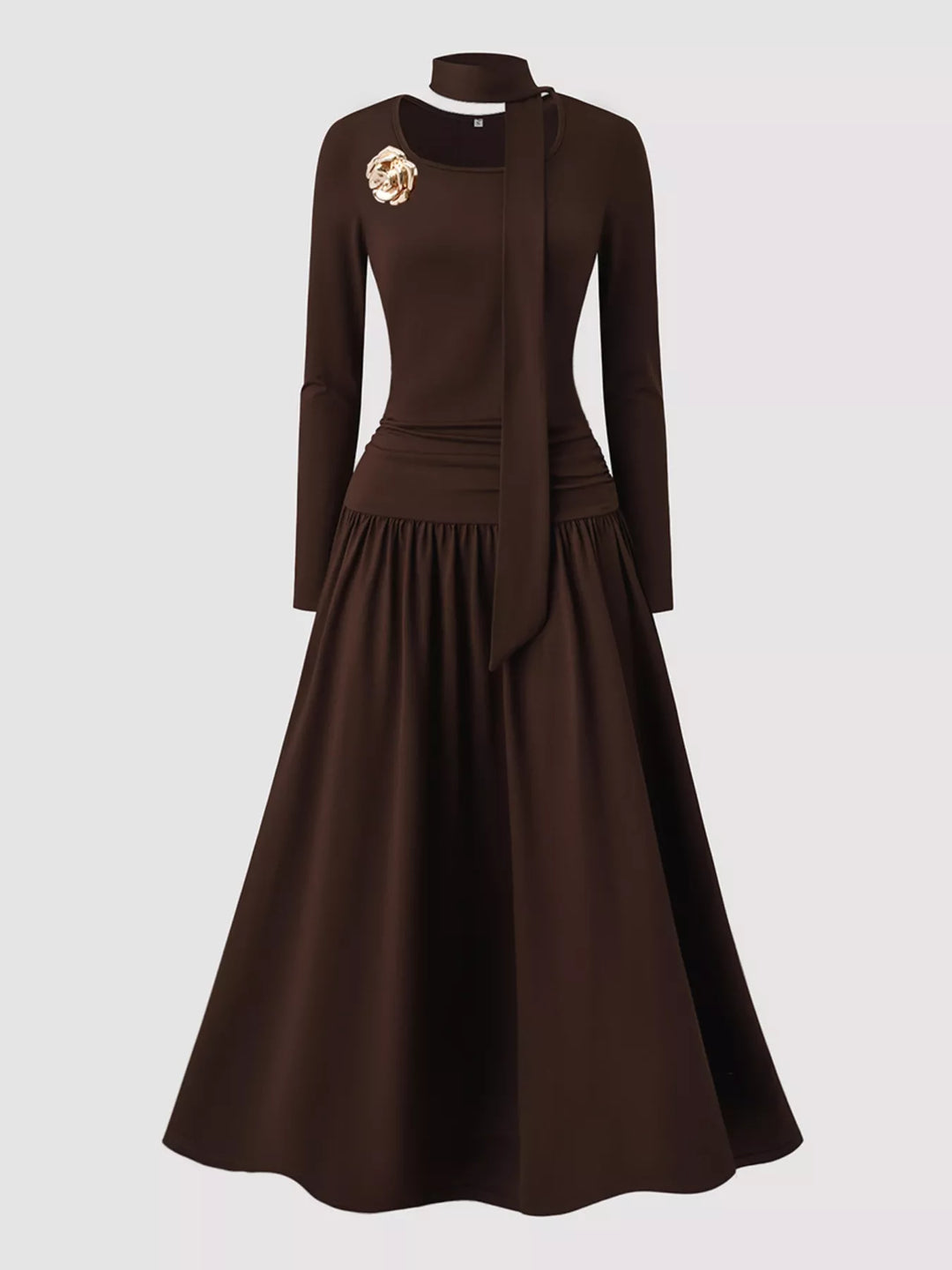 Womens Maxi Dress with Scarf Floral Pattern - BritishMode