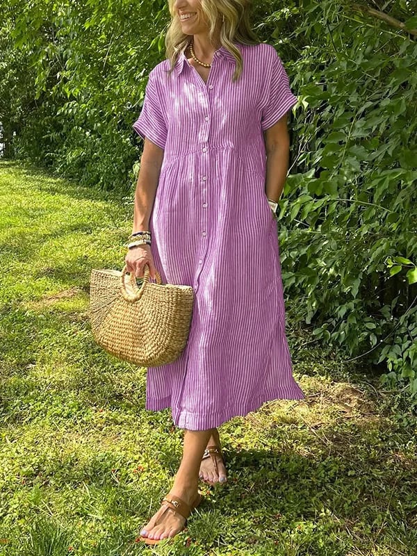 Womens Summer Dress Lightweight Stripe Relaxed Fit