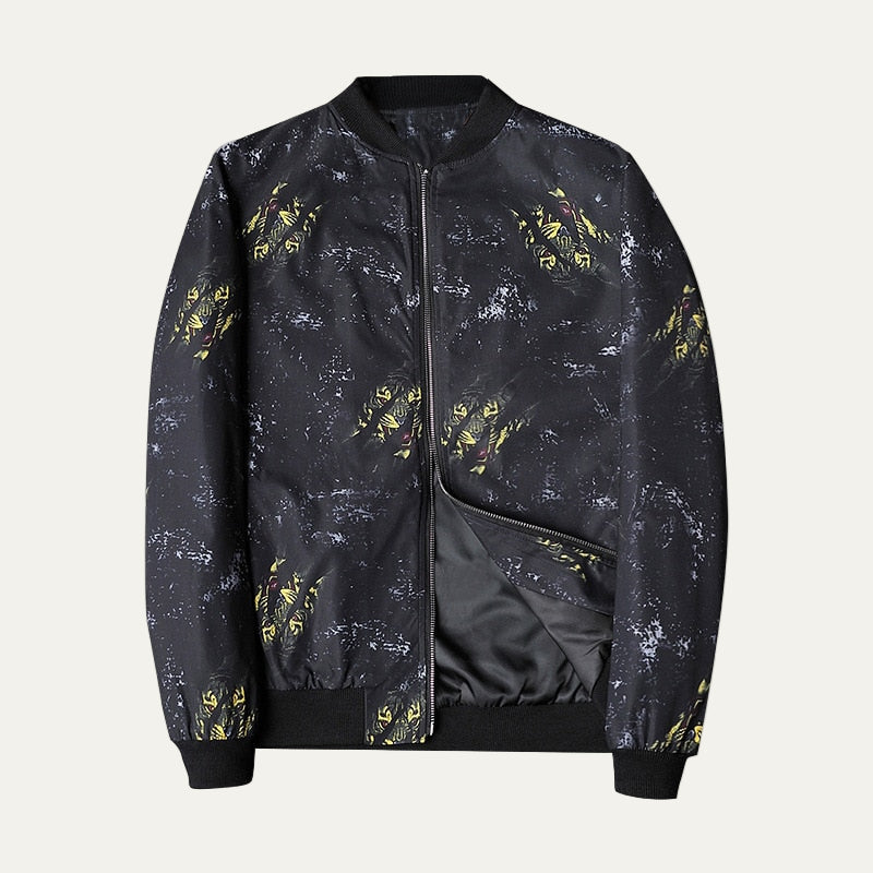 Mens Bomber Jacket with Zip-Up Closure Graphic Design