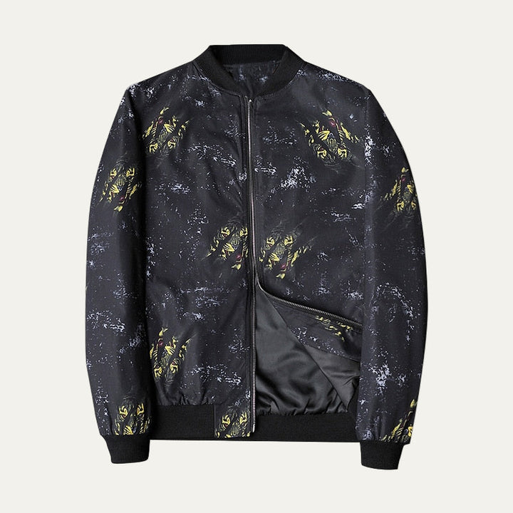 Mens Bomber Jacket with Zip-Up Closure Graphic Design