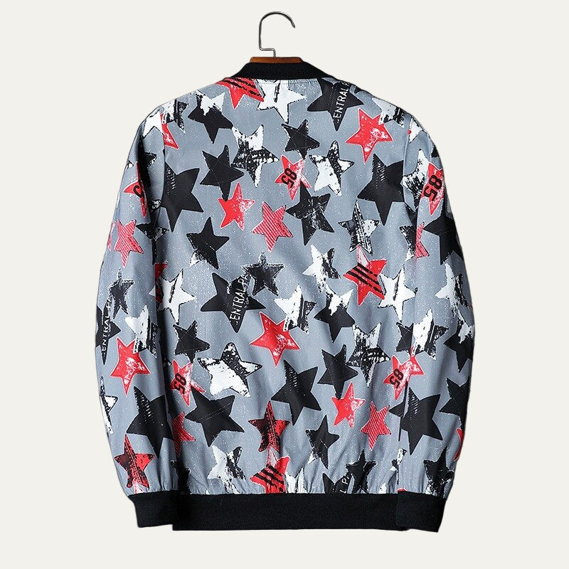 Mens Bomber Jacket with Zip-Up Closure Graphic Design