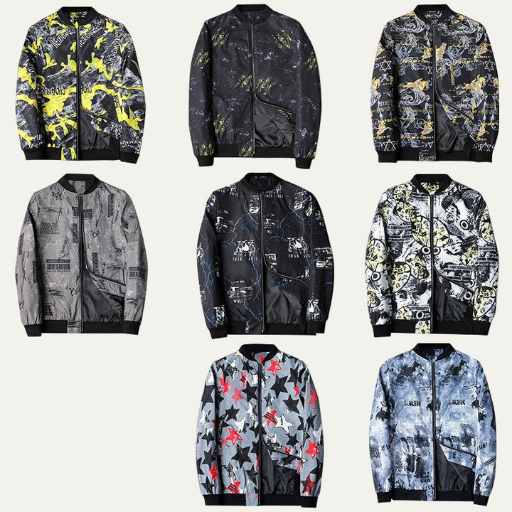 Mens Bomber Jacket with Zip-Up Closure Graphic Design