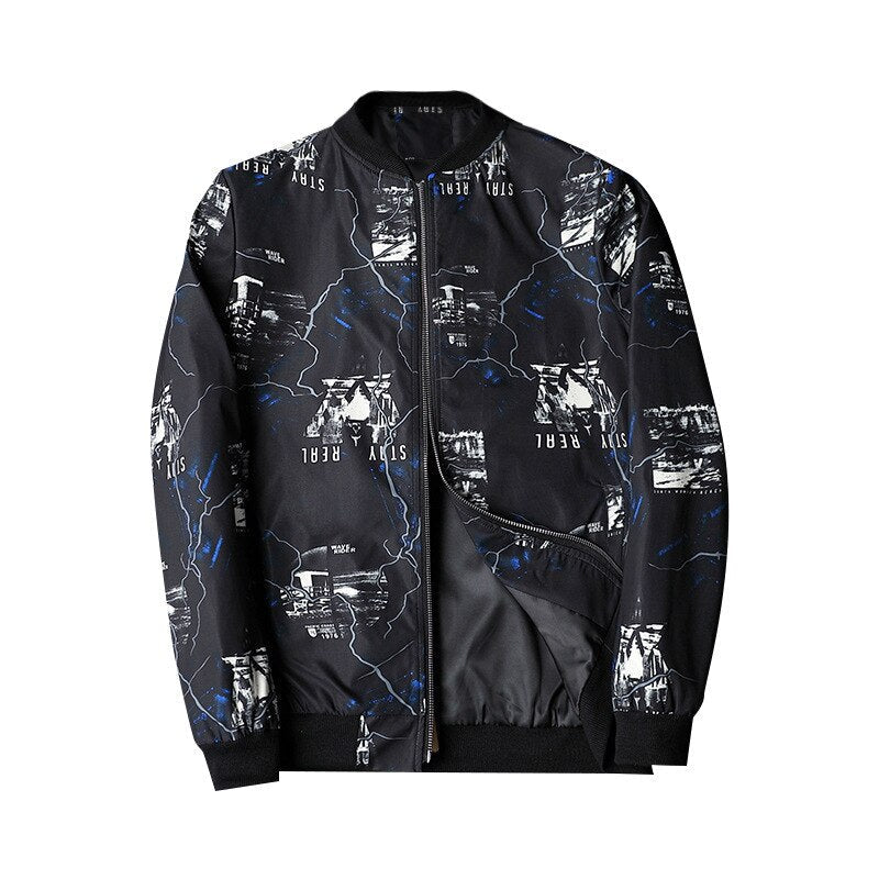 Mens Bomber Jacket Printed Lightweight Casual Fit - BritishMode