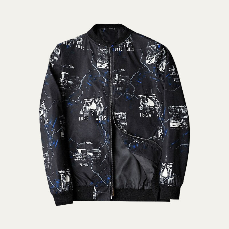 Mens Bomber Jacket with Zip-Up Closure Graphic Design - BritishMode