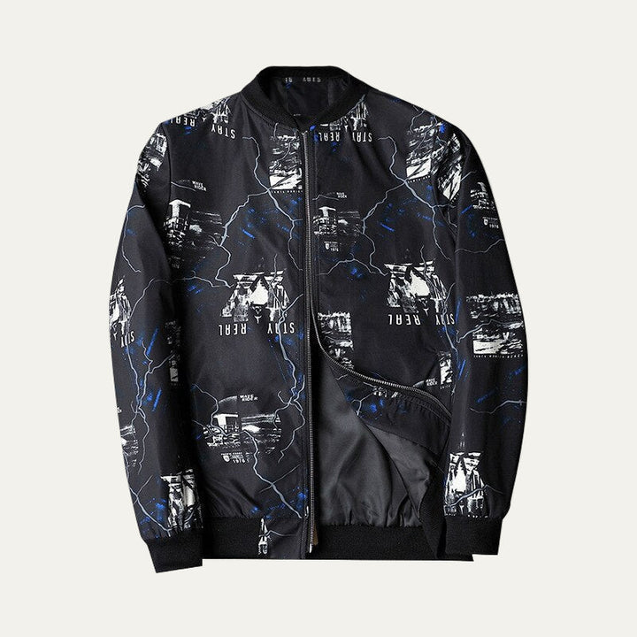 Mens Bomber Jacket with Zip-Up Closure Graphic Design - BritishMode