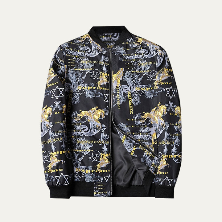 Mens Bomber Jacket with Zip-Up Closure Graphic Design