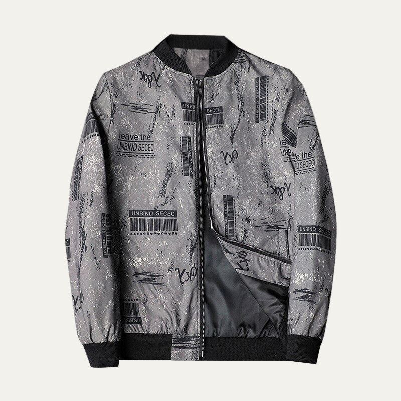 Mens Bomber Jacket with Zip-Up Closure Graphic Design