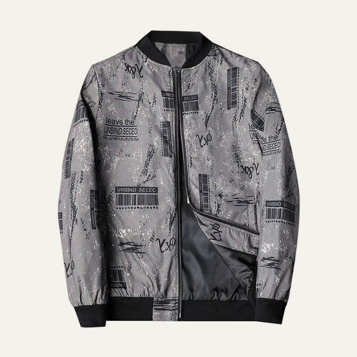 Mens Bomber Jacket with Zip-Up Closure Graphic Design