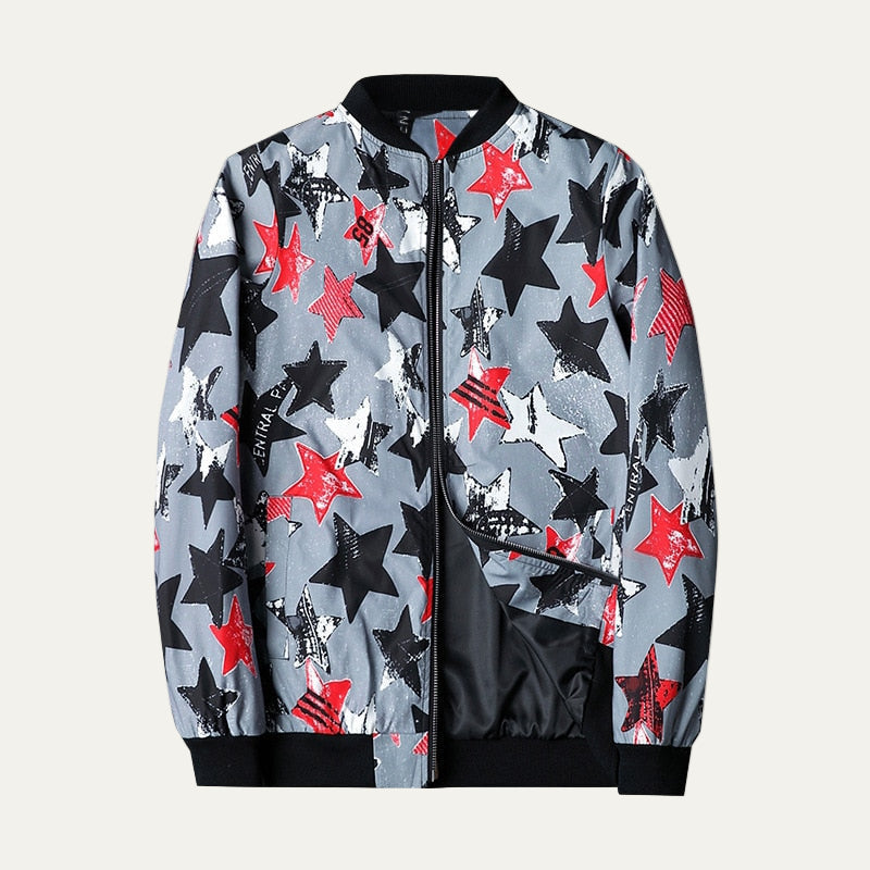 Mens Bomber Jacket with Zip-Up Closure Graphic Design