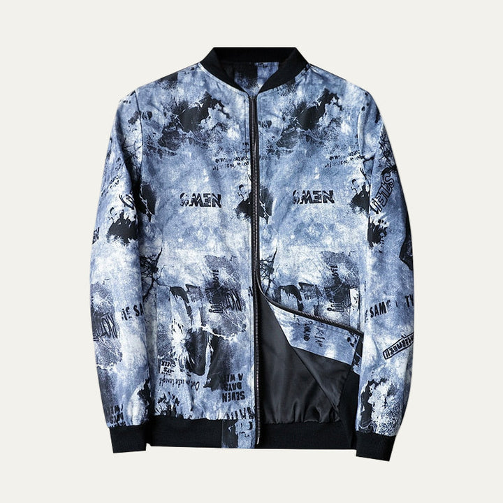 Mens Bomber Jacket with Zip-Up Closure Graphic Design
