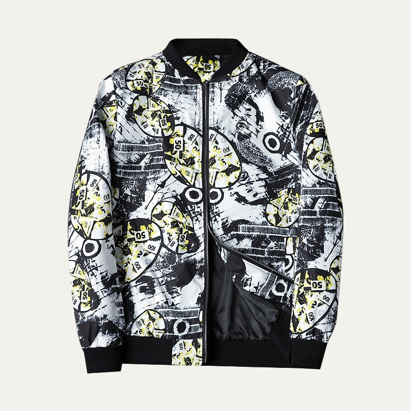 Mens Bomber Jacket with Zip-Up Closure Graphic Design