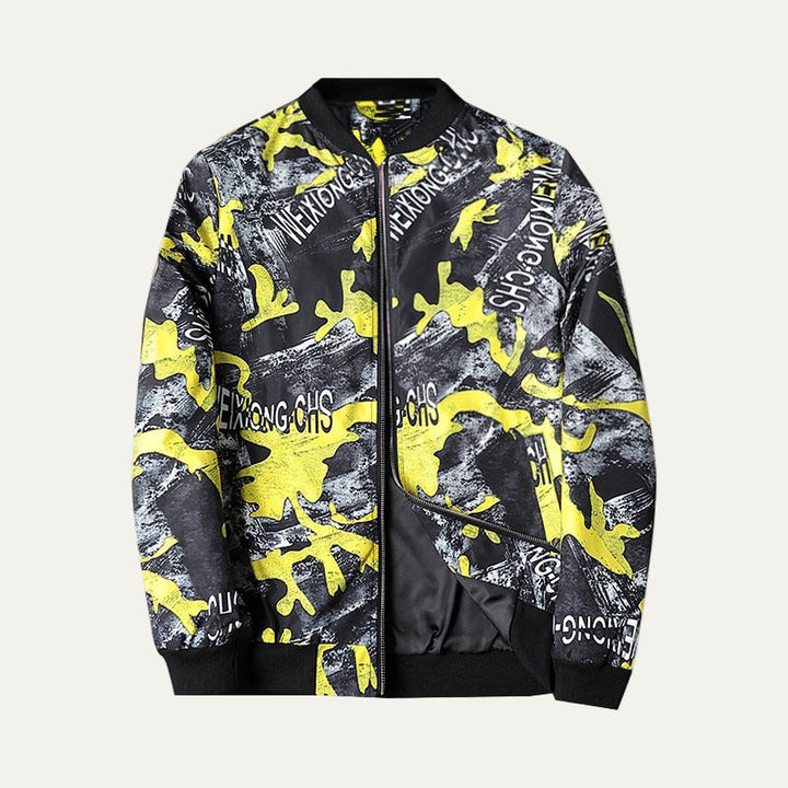 Mens Bomber Jacket with Zip-Up Closure Graphic Design