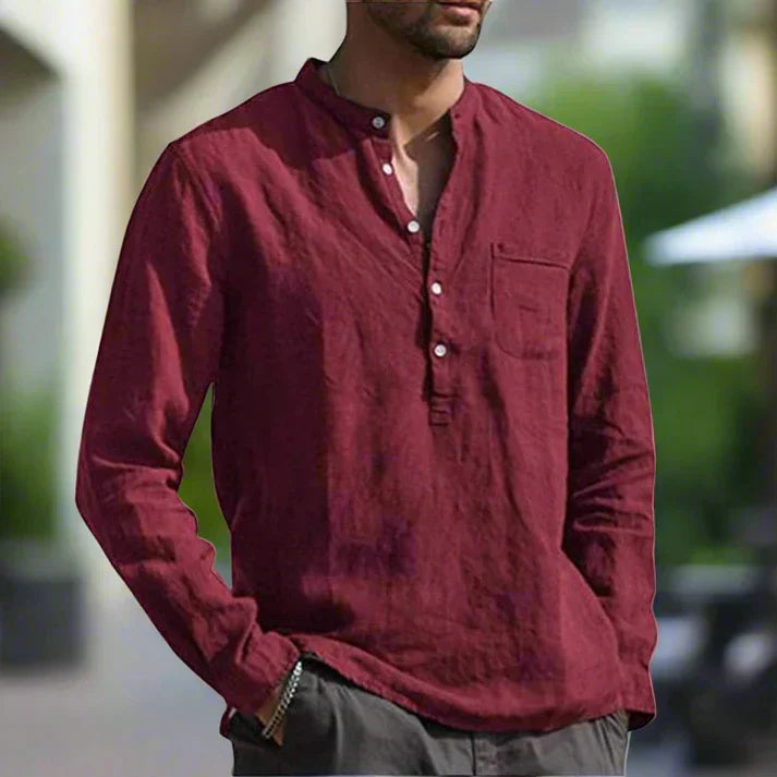 Mens Linen Shirt with Breast Pocket Relaxed Fit - BritishMode