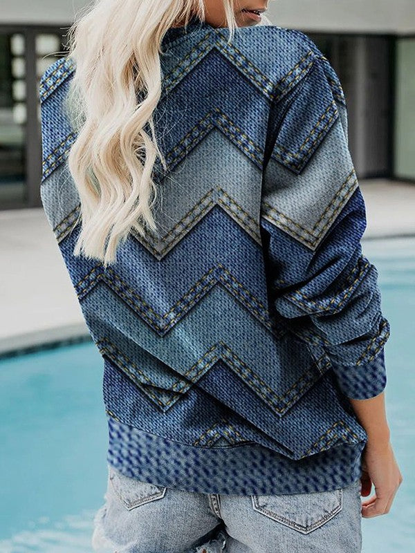 Womens Sweater Modern Geometric Pattern Round Neck