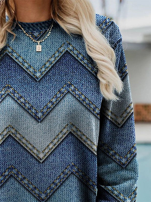 Womens Sweater Modern Geometric Pattern Round Neck